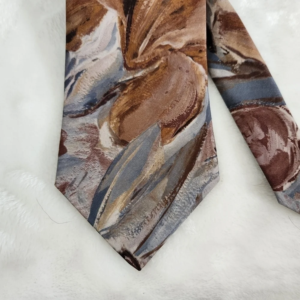 Adams Row Swirls Floral Flower Teal Blue Tan Brown Burgundy Necktie